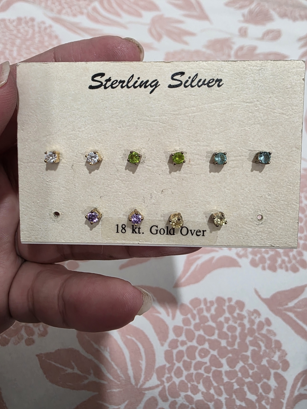 Sterling Silver 18kt Gold Over Multi-Color Stud Earring Set